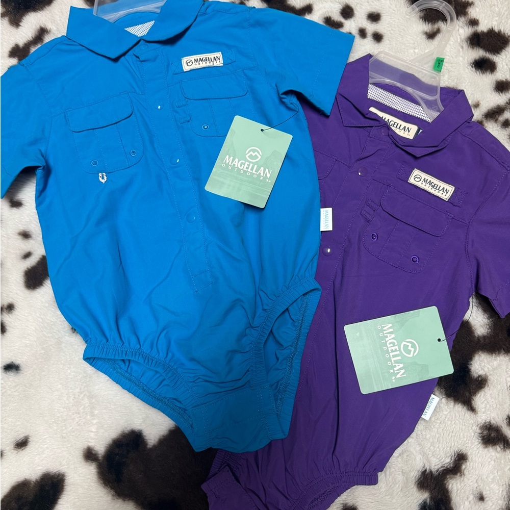 Magellan Outdoors Blue and Purple Baby One-Piece Bodysuits